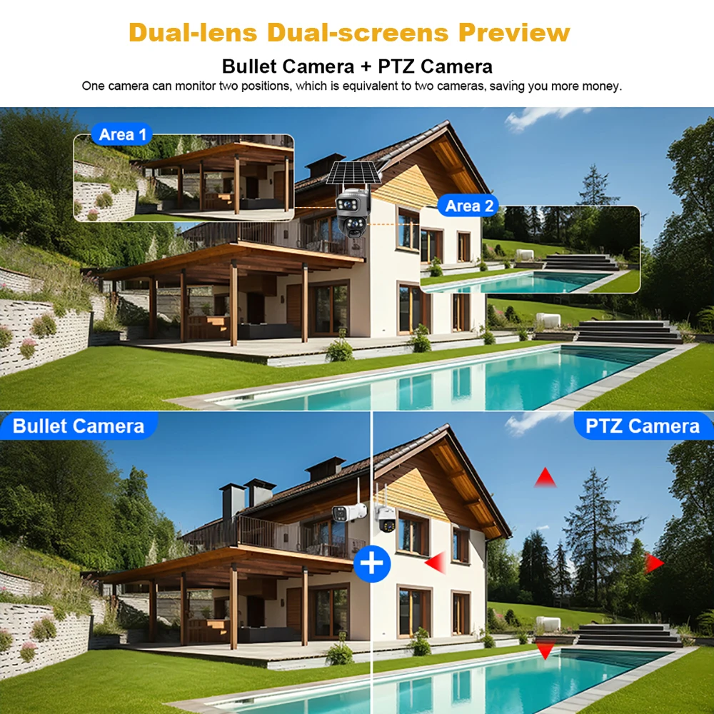 V380 Dual Lens 4G Camera Solar PIR Human Detection Night Vision Waterproof Security Video IP Camara 8MP 4K Battery CCTV Monitor-2