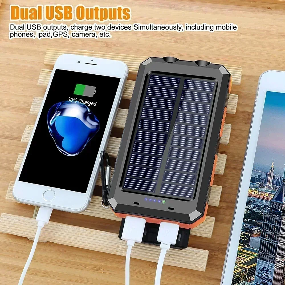 Solar Power Bank Waterproof Large Capacity Powerbank Fast Charging External Battery with SOS for IPhone Samsung Xiaomi-5