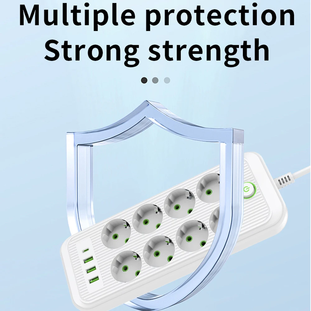Smart Power Strip EU Plug AC Outlet Multiprise Extension Cord Electrical Socket Network Filter With 3USB Type C PD Fast Charging-6