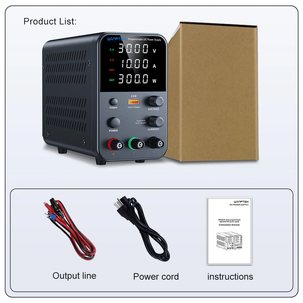 Wanptek DC Lab Power Supply 30V 60V 120V Adjustable Voltage Regulator Preset Voltage Current Dual Input Voltage 220V/110V-6