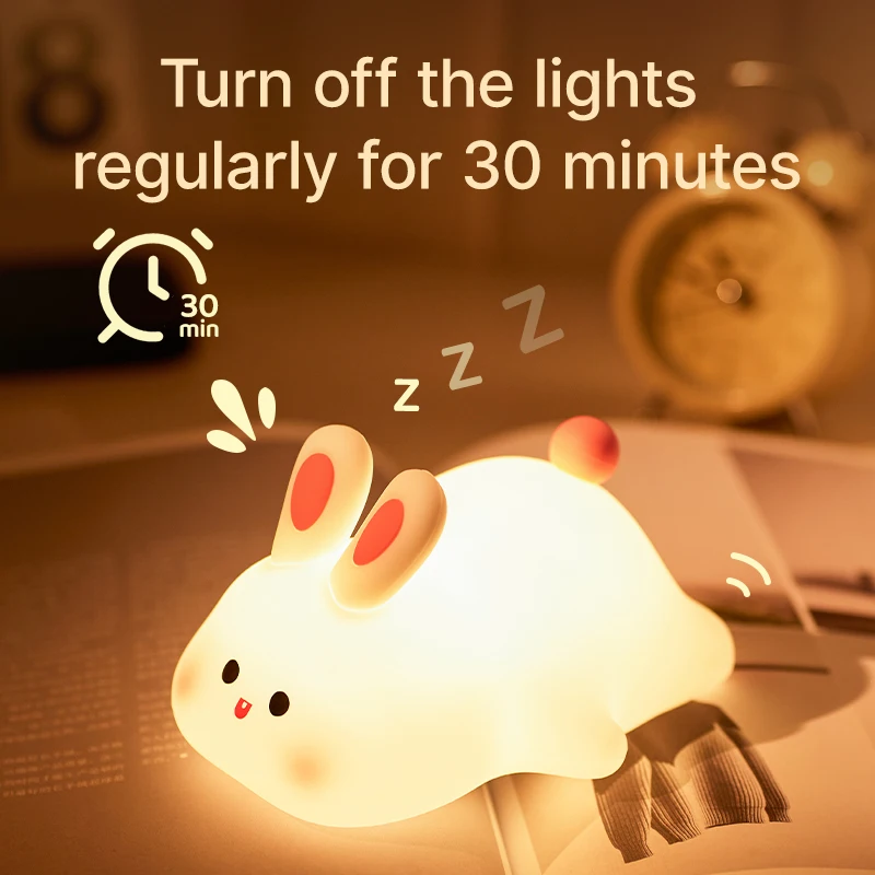 LED Night Lights Cute Sheep Panda Rabbit Silicone Lamp USB Rechargeable Timing Bedside Decor Kids Baby nightlight Birthday Gift-6