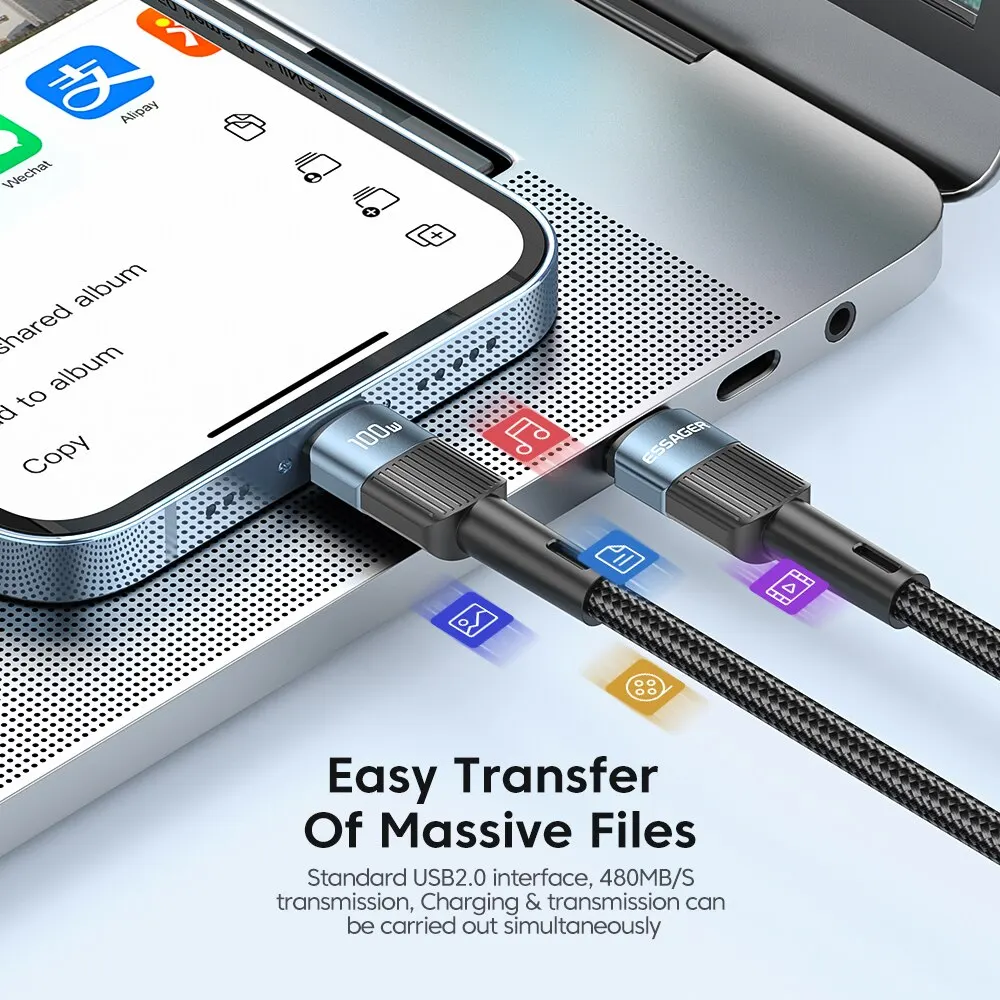 Essager 100W C To C Type C Cable USB C PD Fast Charging Charger Wire Cord For Macbook Samsung Xiaomi Type C USB C Cable-6