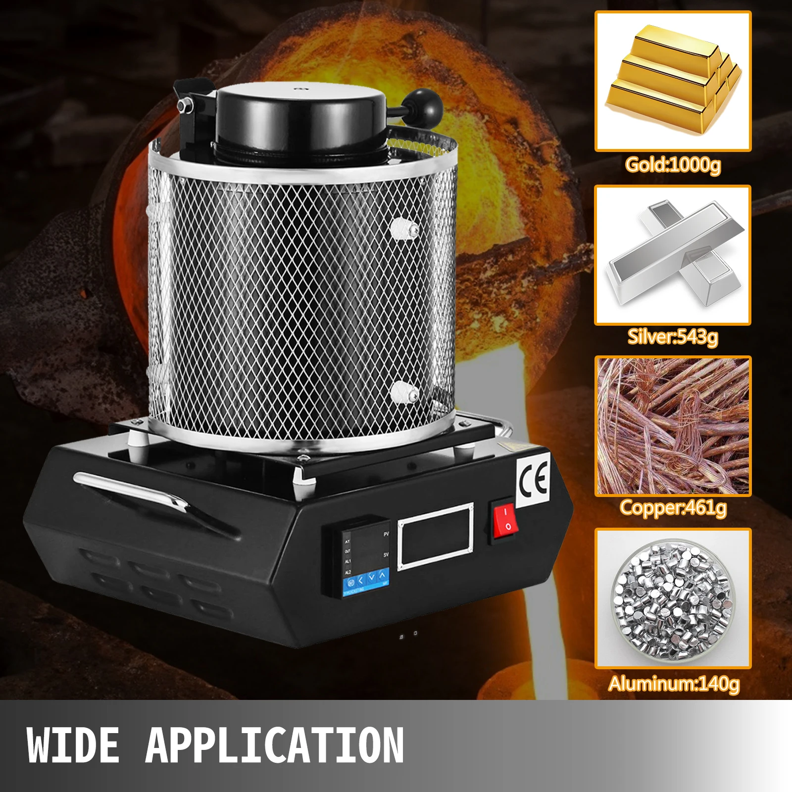 VEVOR 1KG 2KG 3KG 1150 ℃ Digital Automatic Melting Furnace Machine for Casting Refining Melting Scrap Silver Gold Tin Aluminum-2
