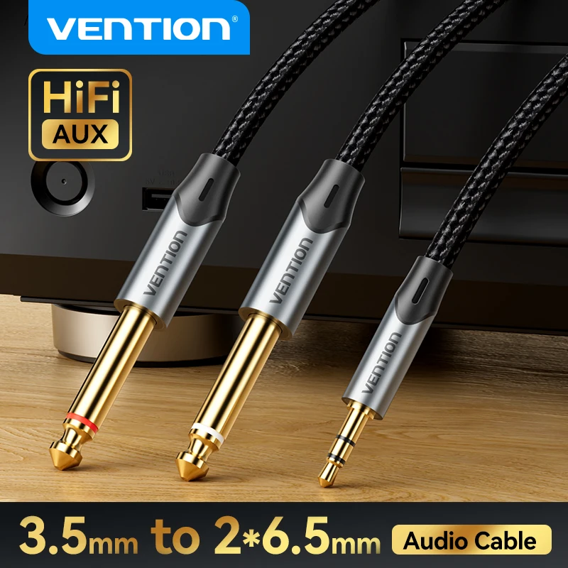Vention 3.5mm to Double 6.5mm TRS Cable AUX Adapter Audio Cable 6.5 Jack to Stereo 3.5 Jack for Mixer Amplifier 6.35mm Adapter