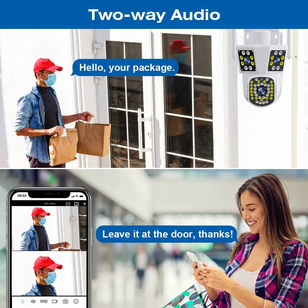 6K 12MP WiFi Outdoor Camera 8X Zoom Three Len Ai Motion Tracking PTZ 4K Video Camera Security Protection Waterproof Surveillance-2