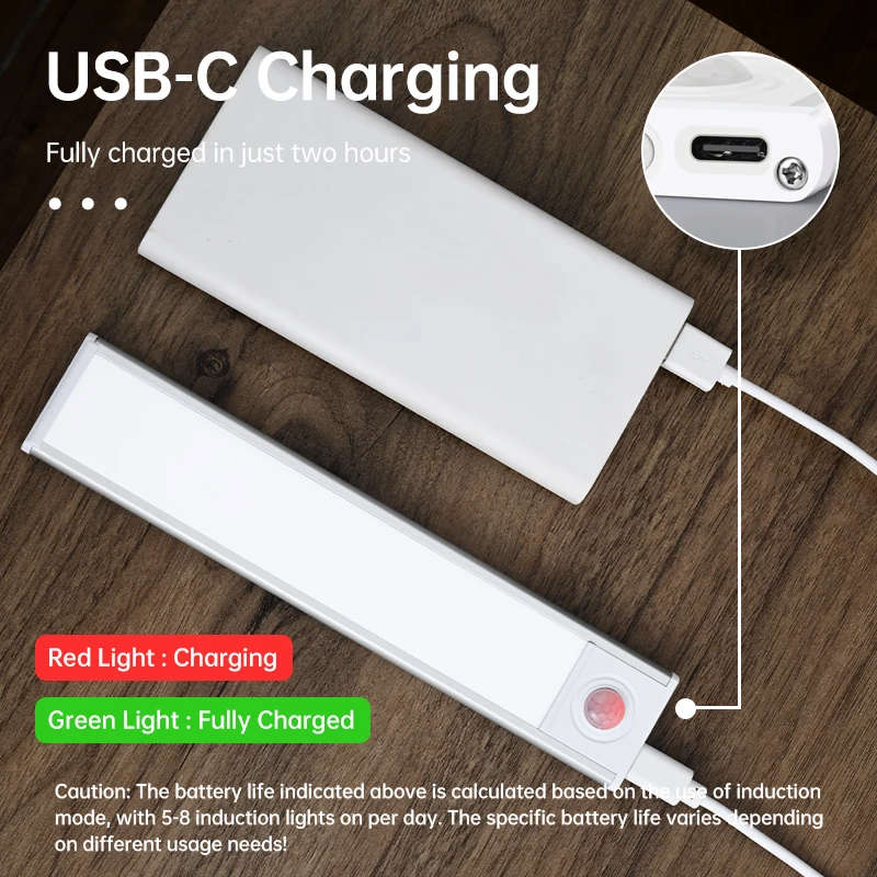 LED Night Light Motion Sensor Wireless USB Cabinet Night Light Wardrobe Lamp For Kitchen Cabinet Bedroom Wardrobe 20/30/40/60CM-4
