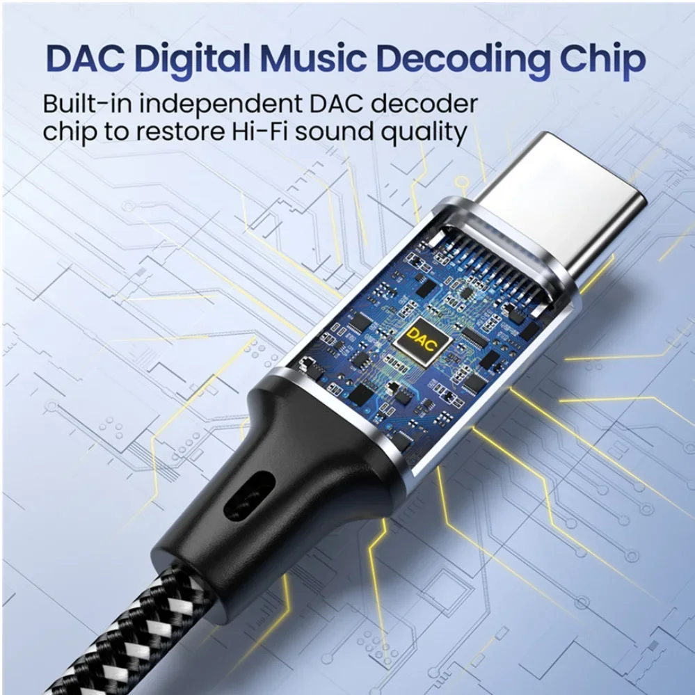 1m 1.5m 2m USB Type C To 3.5Mm Jack AUX Cable DAC USB-C Audio Adapter for Phone Headphones Car HIFI Stereo Sound Audio Connector-5