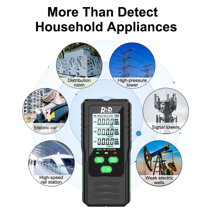 R&D RD630 Electromagnetic Field Radiation Detector Tester EMF Meter Multifunctional Handheld Portable Radio Frequency Warn Meter-6