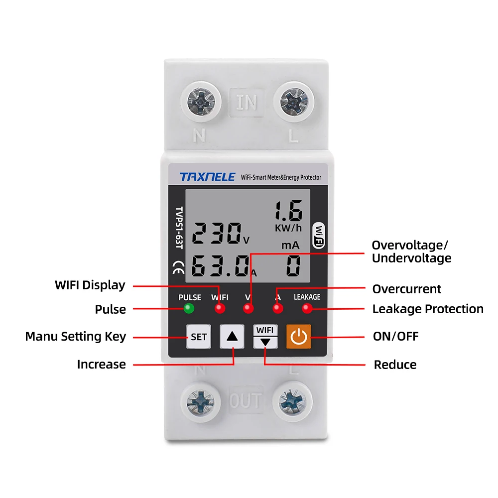 63A TUYA  WiFi Smart Earth Leakage Over Under Voltage Protector Relay Device Switch Breaker Energy Power kWh Meter Smart Life-5