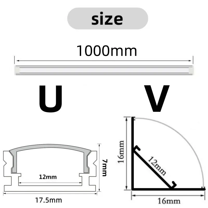 DHL 10-20pcs/lot 1M U/V Shape Corner Aluminium Profile Channel Holder for LED Strip Light Bar Under Cabinet Lamp Kitchen Closet-6