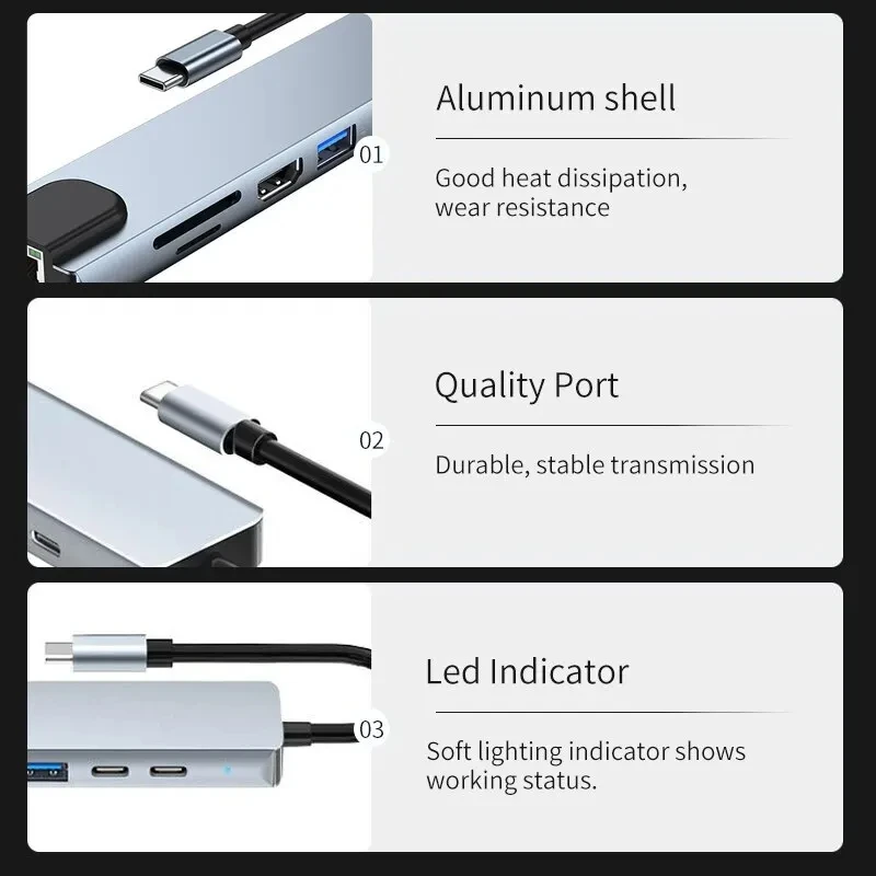 8 in1 USB C HUB 3.0 Type C Splitter 4K Docking Station Laptop Adapter PD SD TF For Macbook Air M1 iPad Pro RJ45 HDMI-Compatible-6