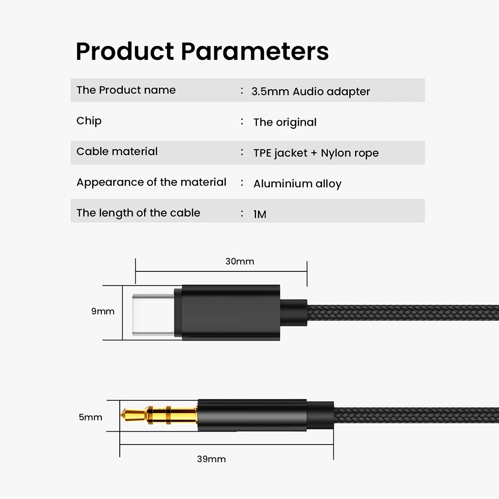 USB Type C to 3.5 MM Jack AUX Cable DAC Type-C Audio Kabel for Car Speaker Headphone Tipo C Auxiliary Adapter Cabo 0.5M 1M 1.5M-5