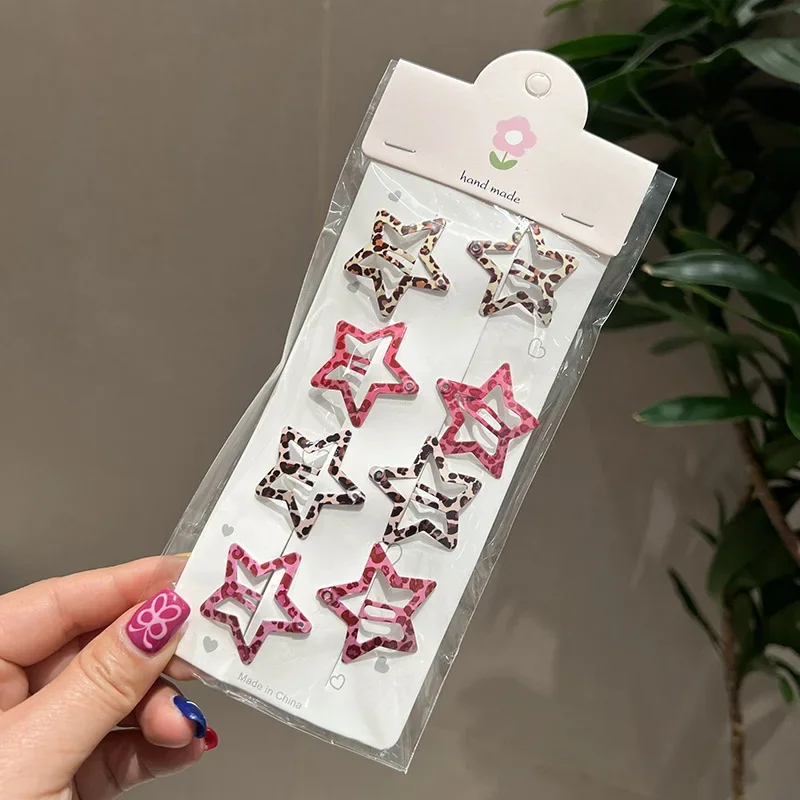 8pcs/set Leopard Print Hair Clips for Women Girls Vintage Geometric Star BB Clips Bangs Hairpins Barrettes Hair Accessories Set-5