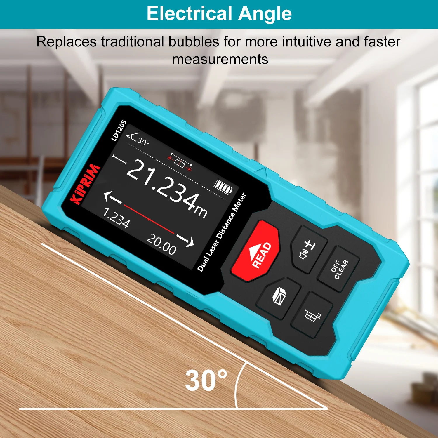 Kiprim Dual Laser Distance Meter Rechargeable Bilateral Laser Rangefinder 120m Digital Tape Measure Angle Measurment Tool-6