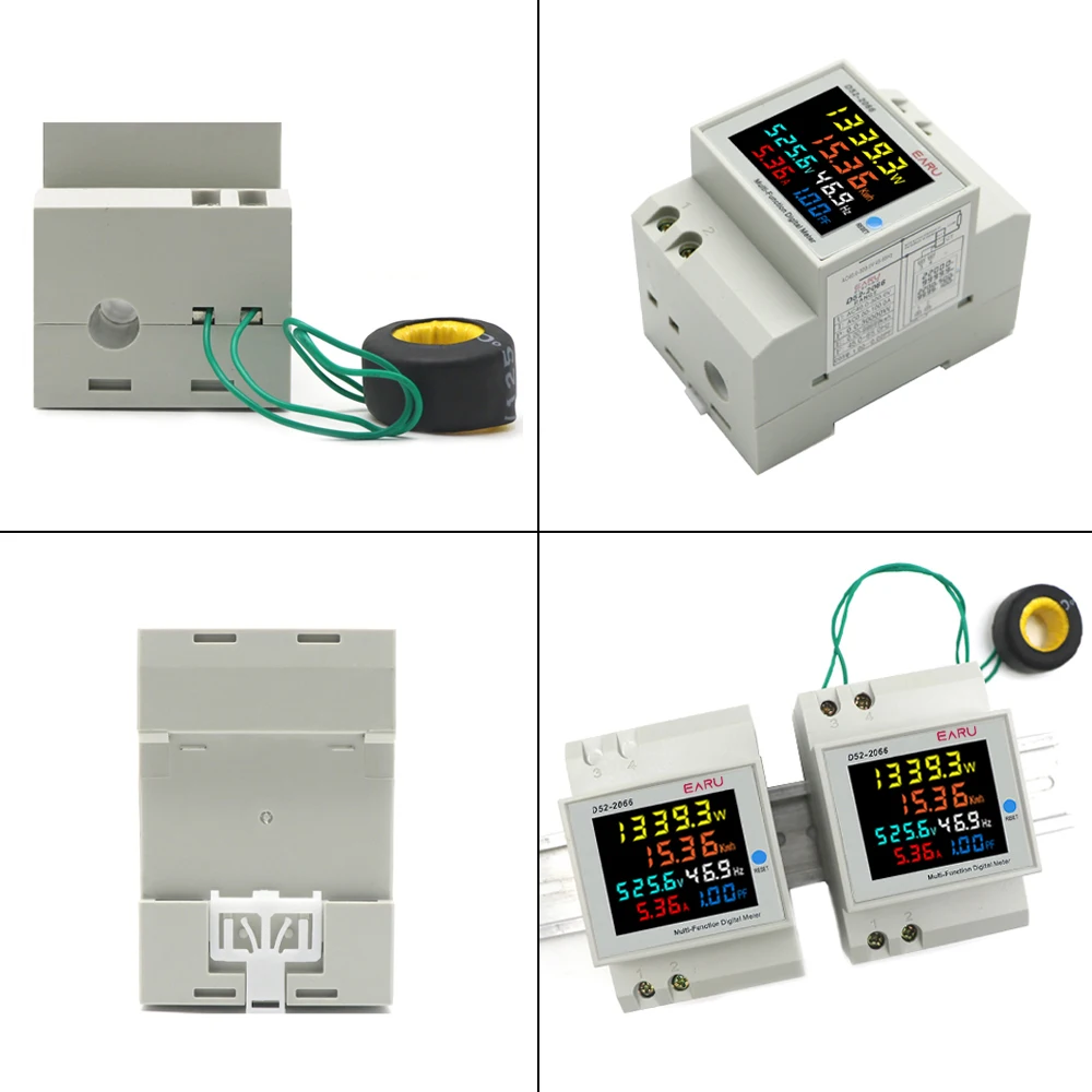 6IN1 Din Rail AC Monitor 110V 220V 380V 100A Voltage Current Power Factor Active KWH Electric energy Frequency Meter D52-2066-5