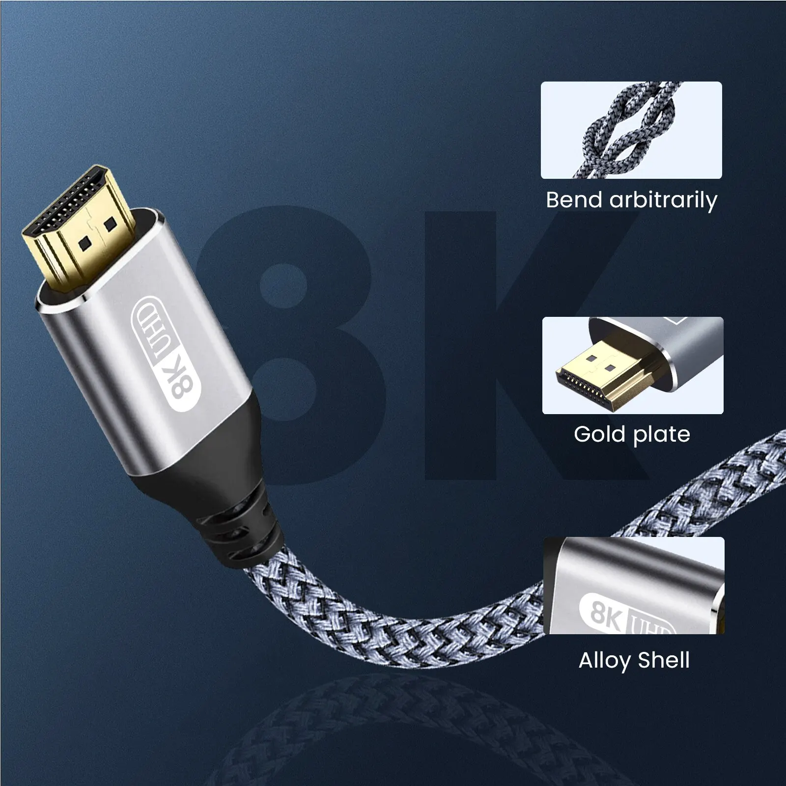 NIERBO HDMI 2.1 Cable HDMI Cord 8K 60Hz 4K 120Hz 48Gbps EARC ARC HDCP Ultra High Speed HDR for HD TV Laptop Projector PS4 PS5-2