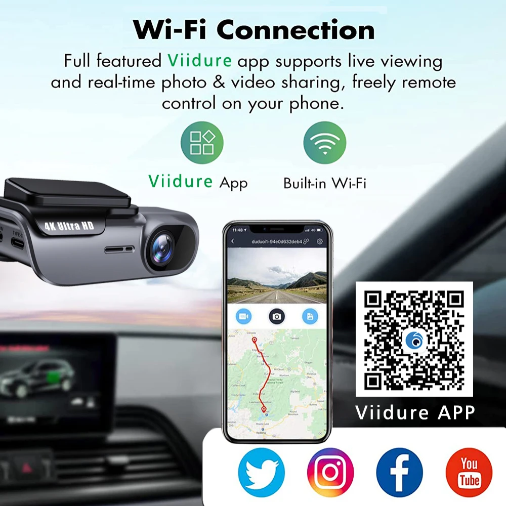 4K 3840*2160P Dash Cam WIFI Car DVR Camera Video Drive Recorder Dashcam Registrar Black Box 24 Hour Monitoring Night Vision-4