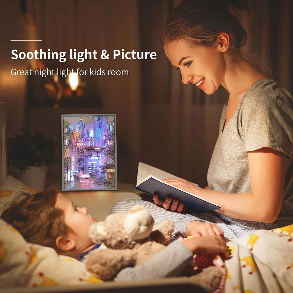 USB Plug Dimming Romantic Home Anime LED Beautiful City Night View Light Painting HD Picture Narrow Bezel Home Decorations Lamp-3