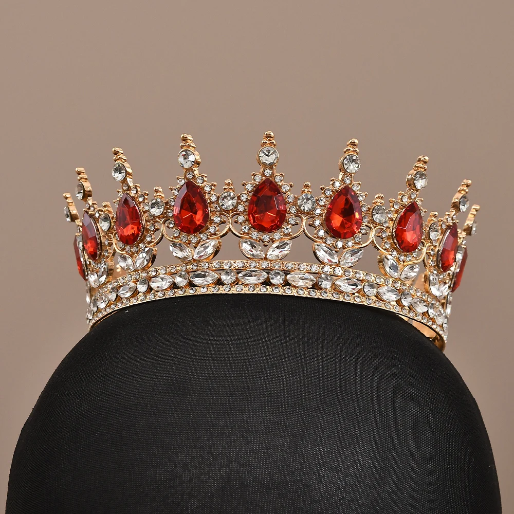 European Princess Queen Tiara Round Baroque Pageant Crowns Crystal Full Crown King Tiaras Bridal Wedding Hair Accessories-6