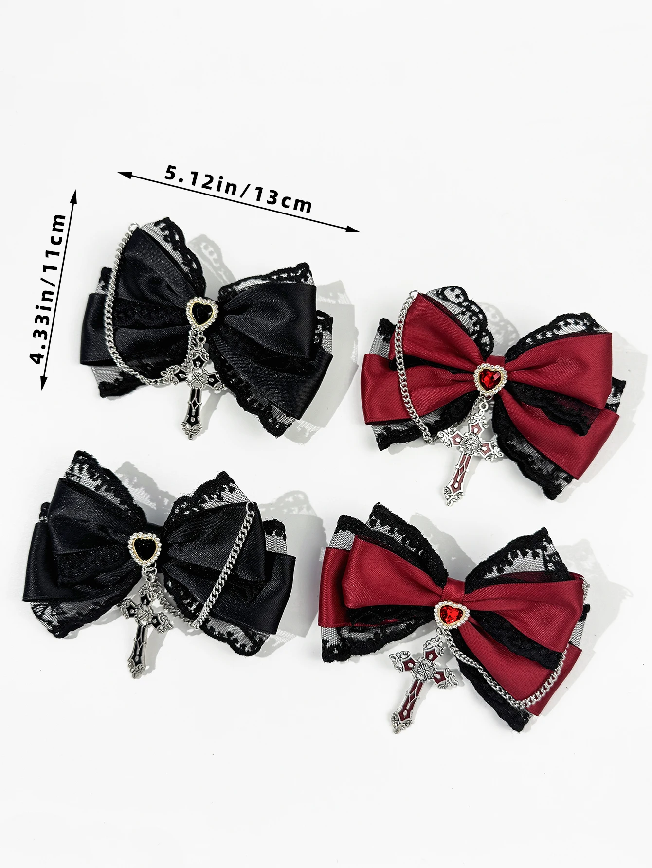 2pcs Ladies' Dark Lolita Gothic Cross Bow Hair Clip Exquisite Line up Hair Accessories Hair Clip-6