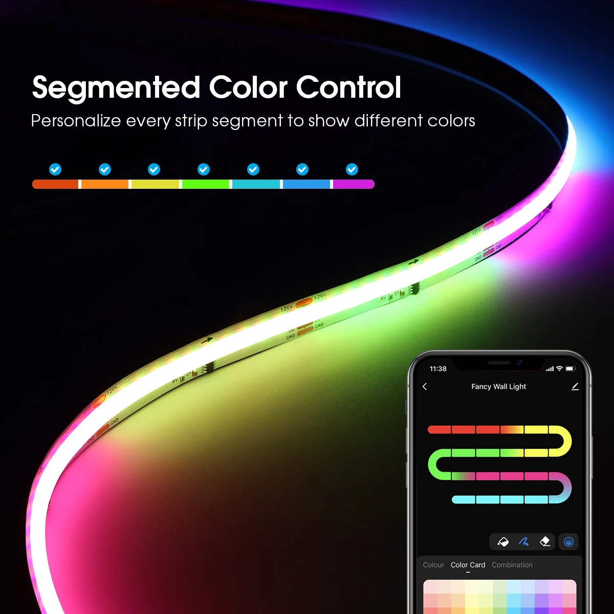 Tuya Smart WIFI RGBIC COB LED Strip Light Tape Addressable WS2811 IC Flexible RGB Neon LED Light 12V APPControl for Alexa Google-5