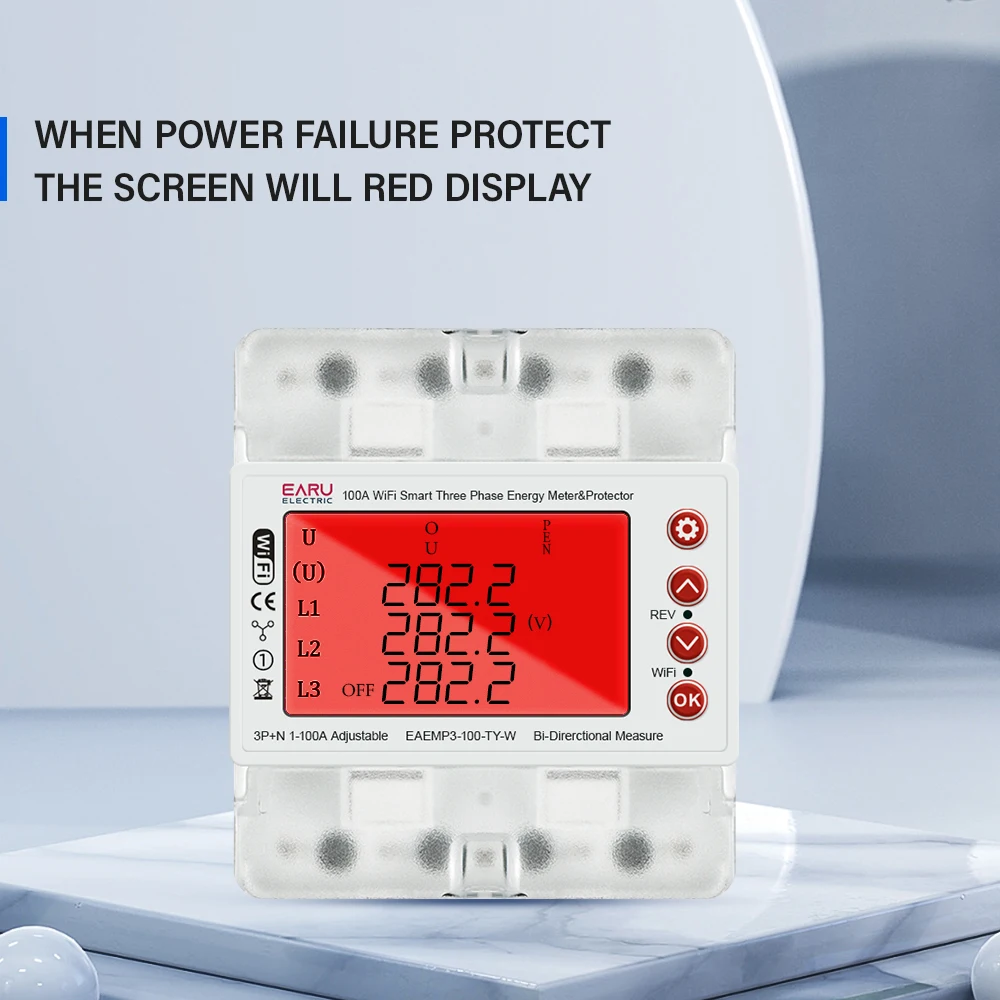 3 Phase 380V 100A Tuya WiFi Smart Bi-Directional Energy Power kWh Meter Over Under Voltage Protector Relay Switch Current Limit-5
