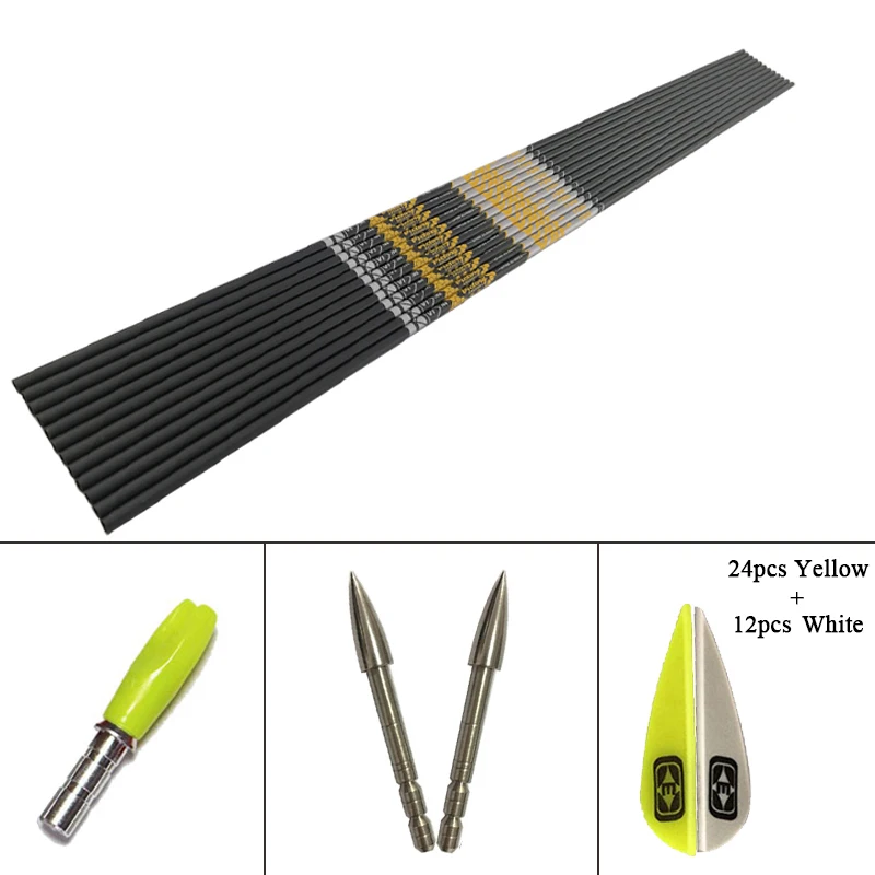 +/-0.001 Arrows Archery Spine 350 - 1000 ID4.2mm Carbon Arrows Shaft Vanes Recurve Bow LongBow Hunting Shooting 12Set