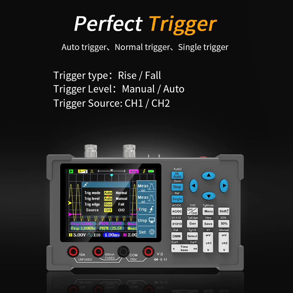 3in1 Digital Oscilloscope Multimeter Signal Generator Dual Channel 120Mhz Bandwidth 250MSa/s Sampling Rate Handheld Oscilloscope-3