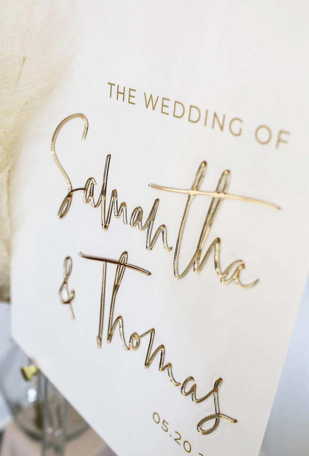 White Acrylic Wedding Sign With 3D Mirror Gold Names Wedding Welcome Sign Engagement Modern Wedding Sign 3D Welcome Signage-3