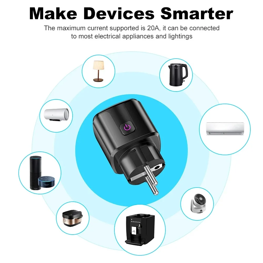 Tuya Smart EU Plug WiFi+Bluetooth 20A Socket With Power Monitoring Timer Child Lock Outlet Google Home Alice SmartThings Alexa-5