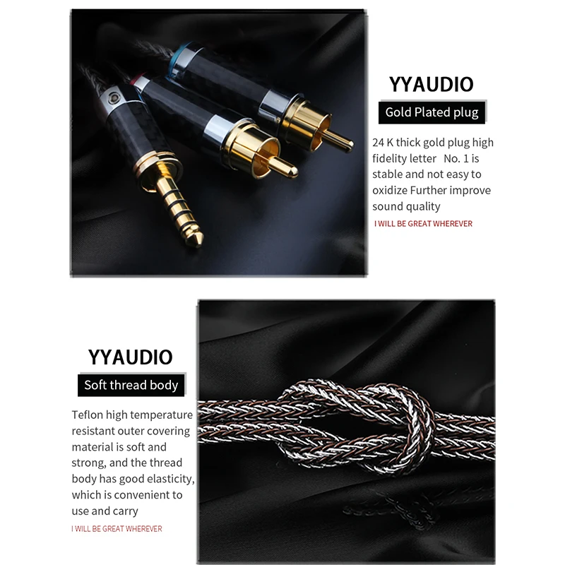 HIFI Stereo 4.4mm AUX to 2RCA Balance Audio Cable High-end One-To-Two Y Splitter For Amplifier Audio Home Theater Balance Cable-4