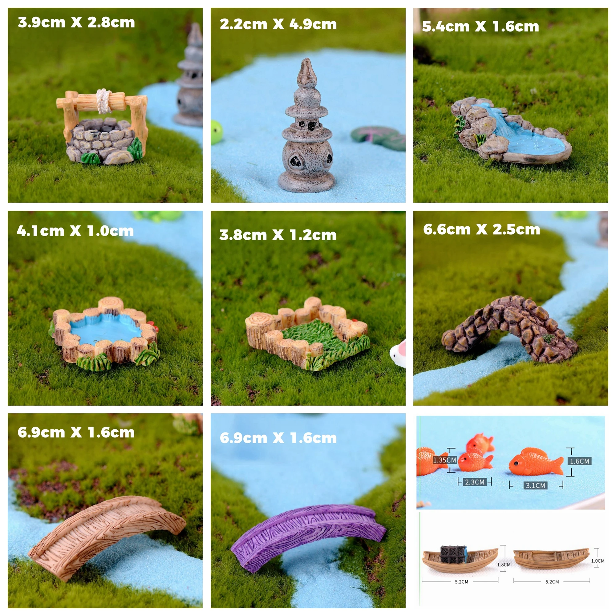 Fairy Garden Accessories Miniature Spring Water Wells Bridge Boat Ornament Statue Figurines Landscape Home Garden Craft  Decor-4