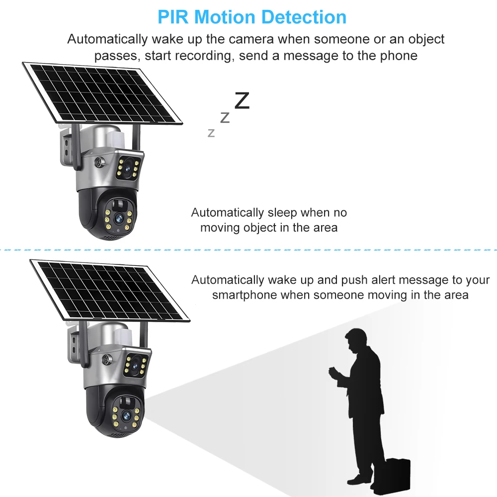 4G / WiFi Solar Camera Dual Lenses Outdoor 8MP 4K Low Power Battery IP Camera PIR Night Vision V380 Pro CCTV Security Protection-4
