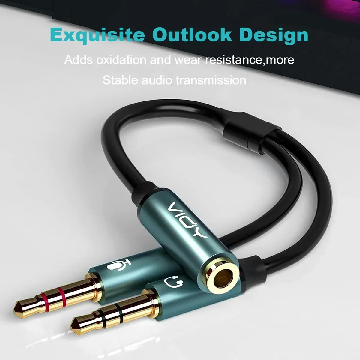Headphone Splitter for Computer Jack 3.5mm Female TRRS To 2 Male TRS Audio Adapter Cables for Gaming Headset PC Phone Laptop Etc-2