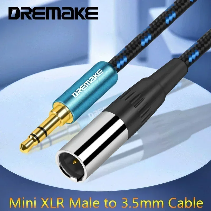 DREMAKE 3-Pin Mini XLR to Jack 3.5mm Plug Stereo Audio 1/8" TRS 3.5mm Male to Mini XLR Male Adapter Cable for Camera Headphone