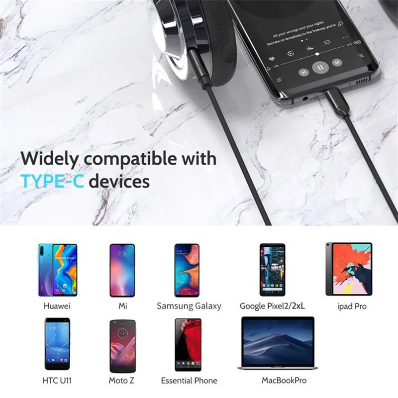 Usb Type C To 3.5mm Aux Audio Cable Headset Speaker Headphone Jack Adapter Car Aux for Samsung S20 Plus Note 20 S21 Ultra Tab S7-3