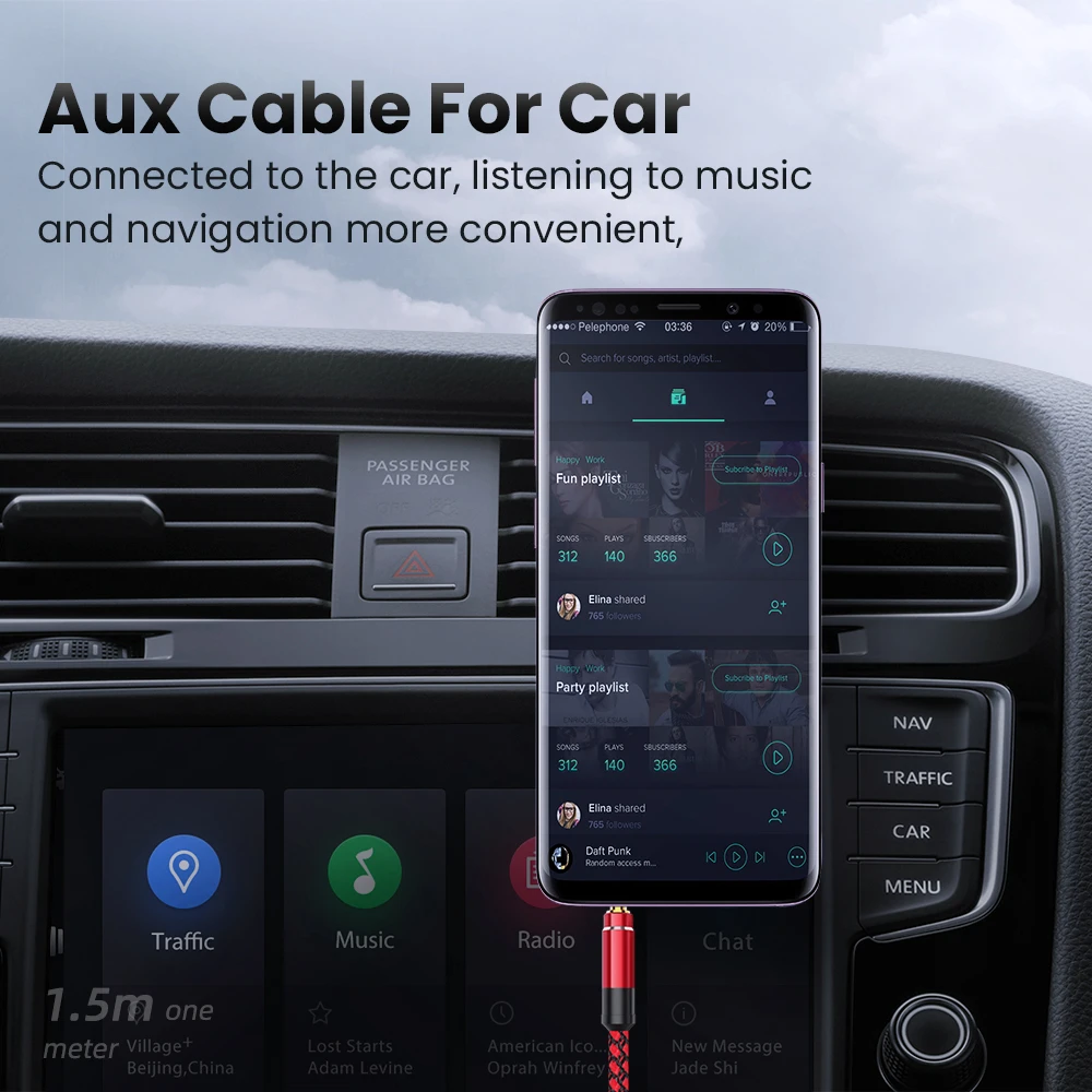NNBILI 1.5M Jack 3.5mm Audio Cable Nylon Braid 3.5mm Car AUX Cable Headphone Extension Code for Phone MP3 Car Headset Speaker-3