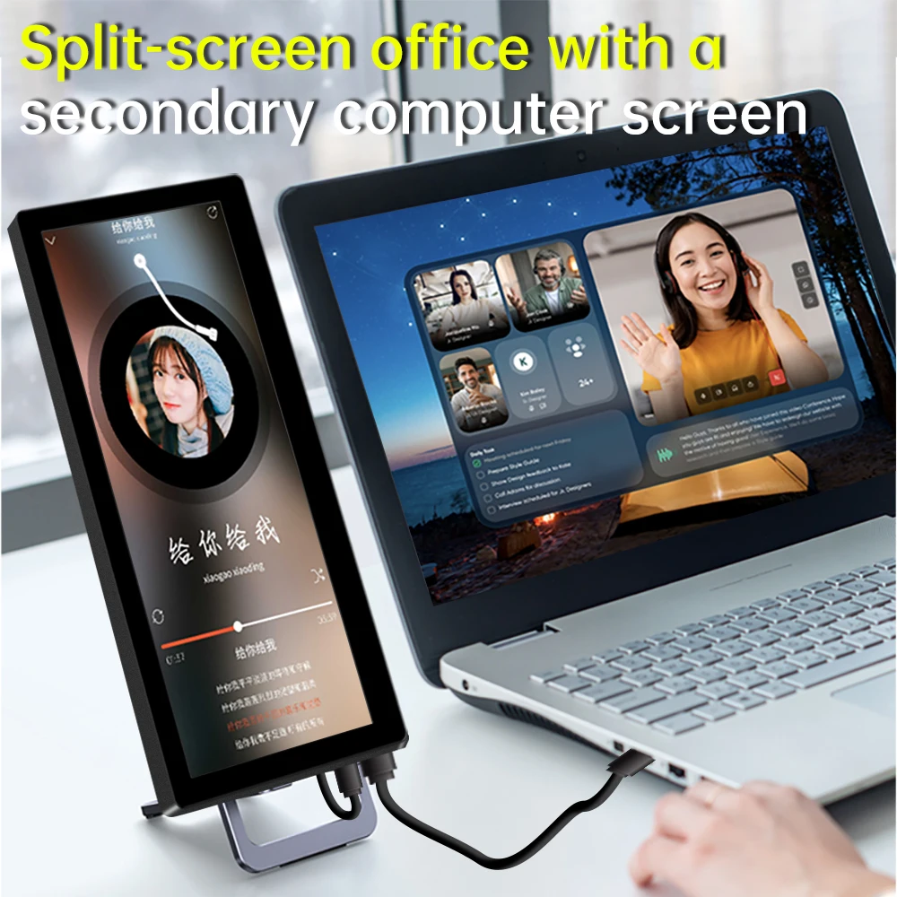 12.3 inch touch screen monitor with HDMI and Type C, 1920x720 IPS display, LCD bar computer secondary extension screen-6