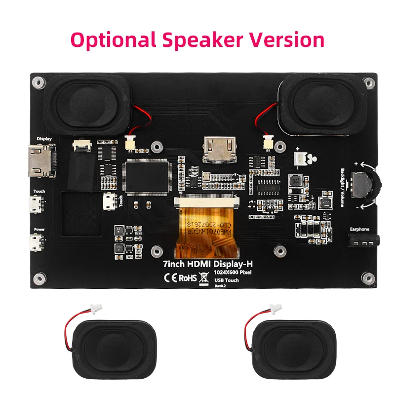 7 Inch Portable Display IPS LCD Capacitive Touch Screen 1024x600 Monitor Optional Speakers for Raspberry Pi 5 4B 3B+ Laptop PC-6