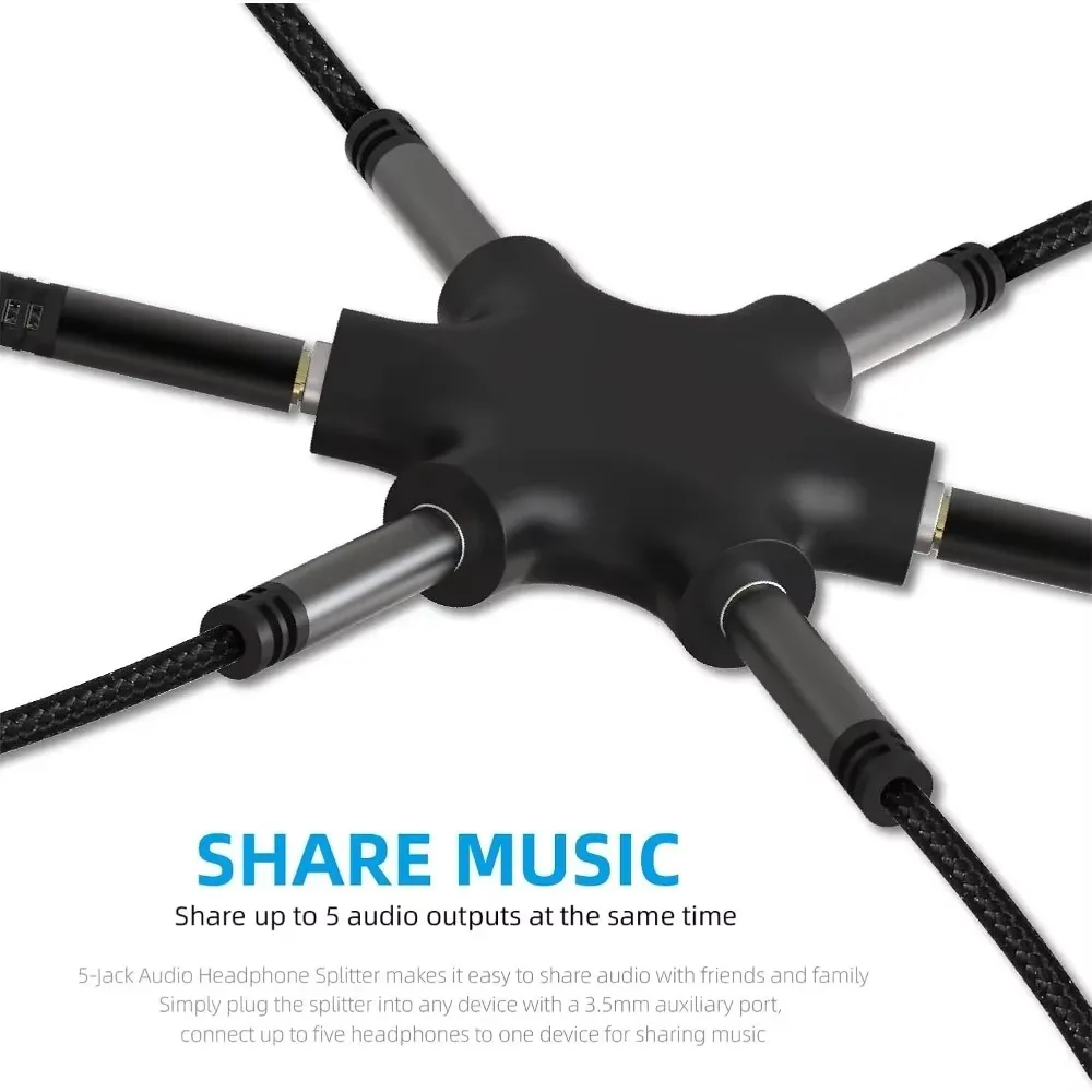 2PC Multi Headphone Audio Splitter 3.5mm 5-Jack Female Connector Adapter with 3.5mm Stereo Cable 20cm Digital Audio Video Cables-6