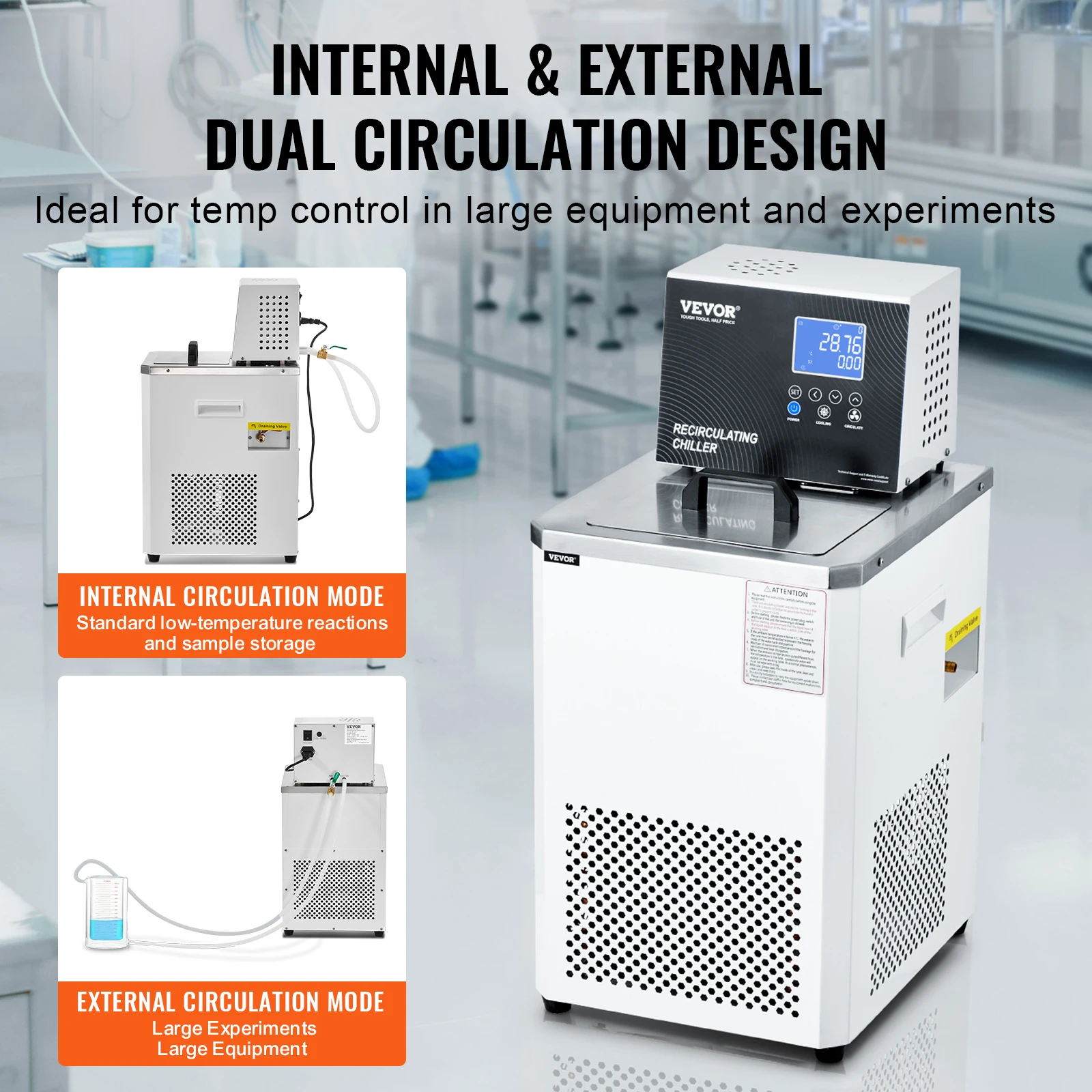 VEVOR Laboratory Chiller Circulator 6L Chiller Lab Low Temperature Cooling Liquid -4°F-212°F Circulator Pump Chiller LCD Display-5
