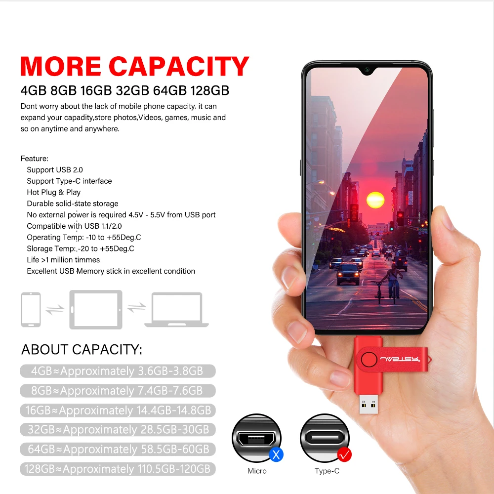 TYPE-C USB 3.0 Flash Drive 64GB High Speed Pen Drive for Android Phone Free Key Chian Memory Stick Black Red OTG Pendrive 32GB-5