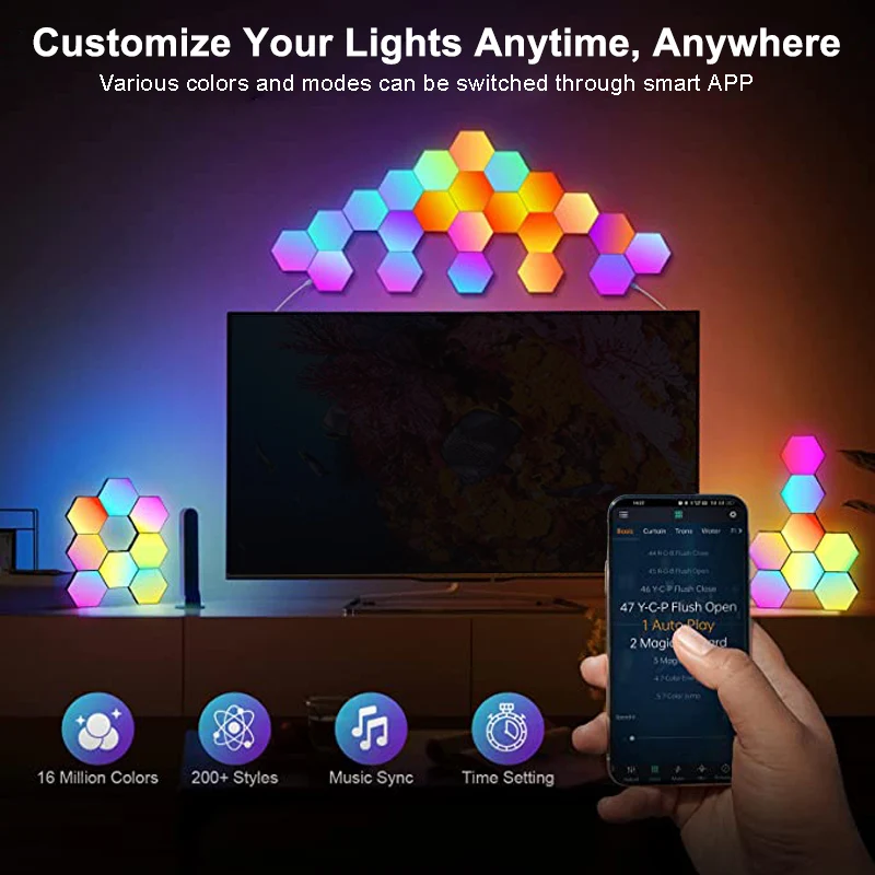 RGB LED Hexagon Light Bluetooth Indoor Wall Light APP Remote Control Night Light Computer Game Room Decoration Bedroom Bedside-3