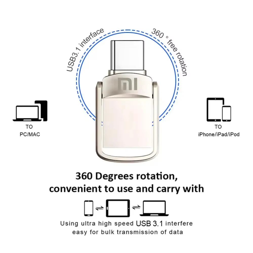 Xiaomi 2TB USB 3.2 Flash Drive High Speed Metal U Disk TypeC Memory Stick Waterproof SSD Storage PC Phone Data Transfer Portable-6
