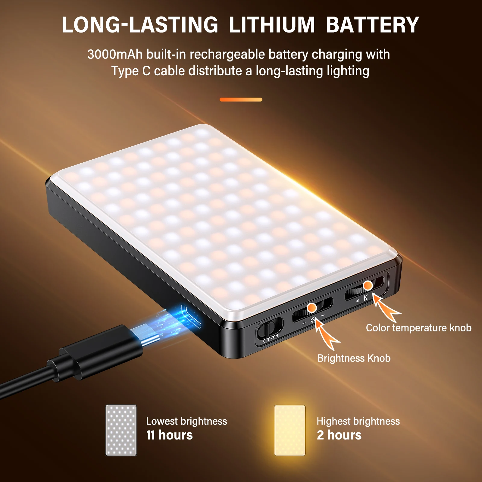 ST-120 LED Video Light Fill Light Rechargeable 3000 MAh Ajusted 3 Light Modes CRI95 Portable Mini Selfie Light 2500-9000K-5