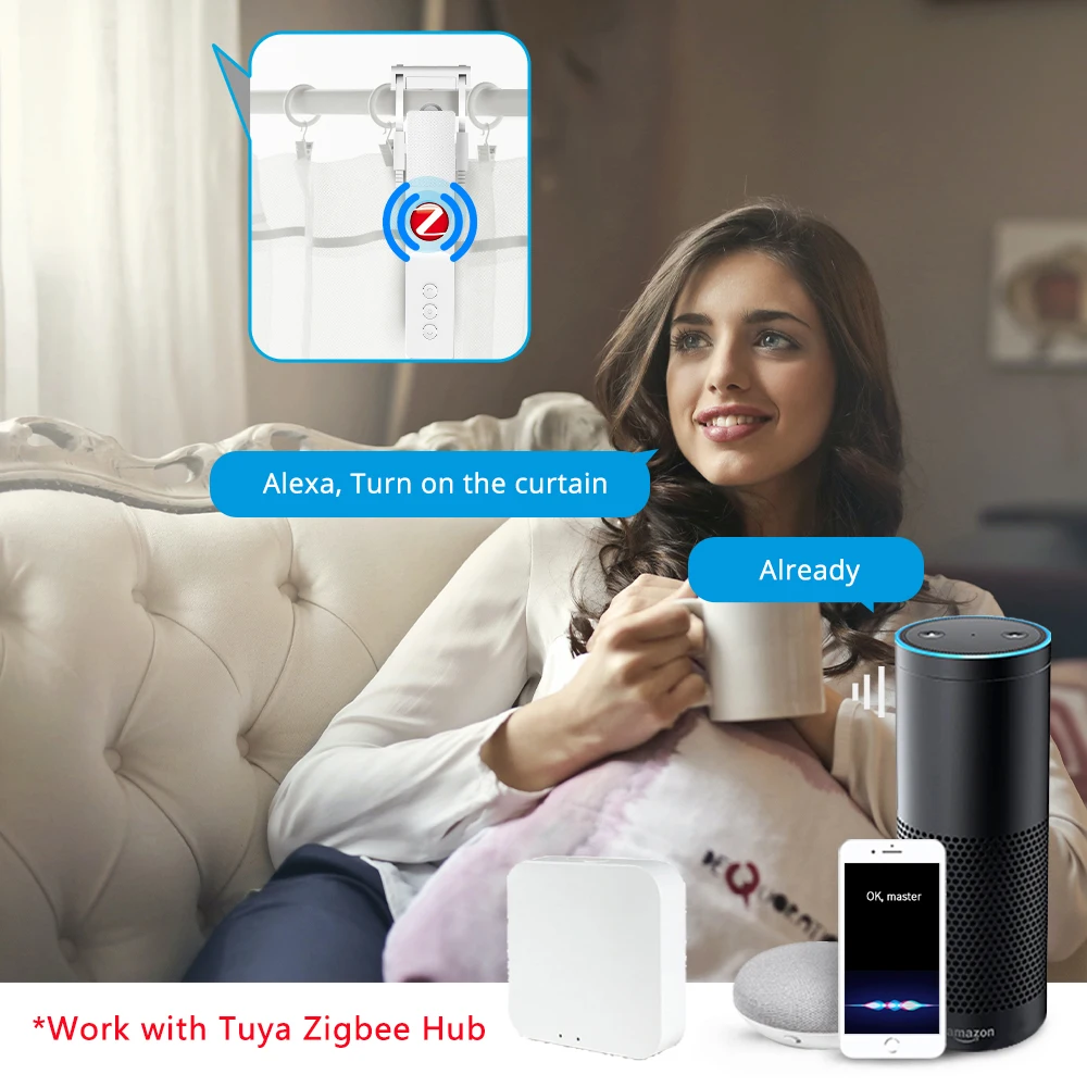 Zigbee Smart Curtain Driver Robot For Roman I Type U Type Curtains Track Alexa Google Home Control Zemismart Motor Drivers-2