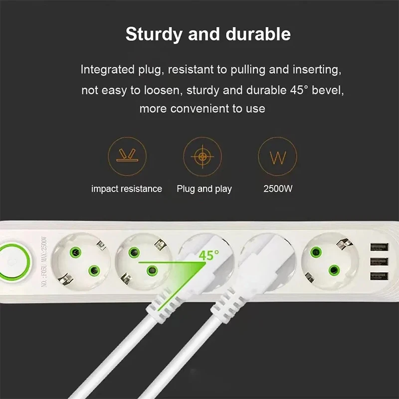 2500W EU Plug AC Outlet Multiprise Power Strip 2M Extension Cord Electrical Socket Network Filter With USB Ports Fast Charging-5