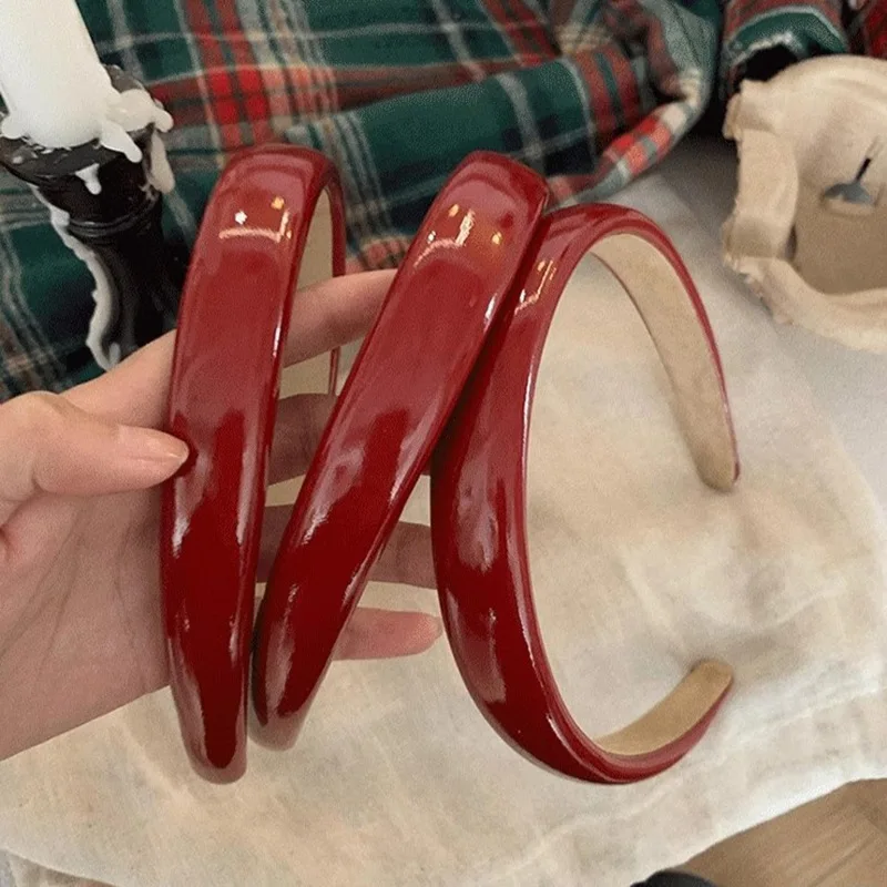 Retro Red Leather Sponge Headband for Woman Fashion Temperament Hair Hoop Wash Face Hair Band Female Party Hair Accessories Gift-2