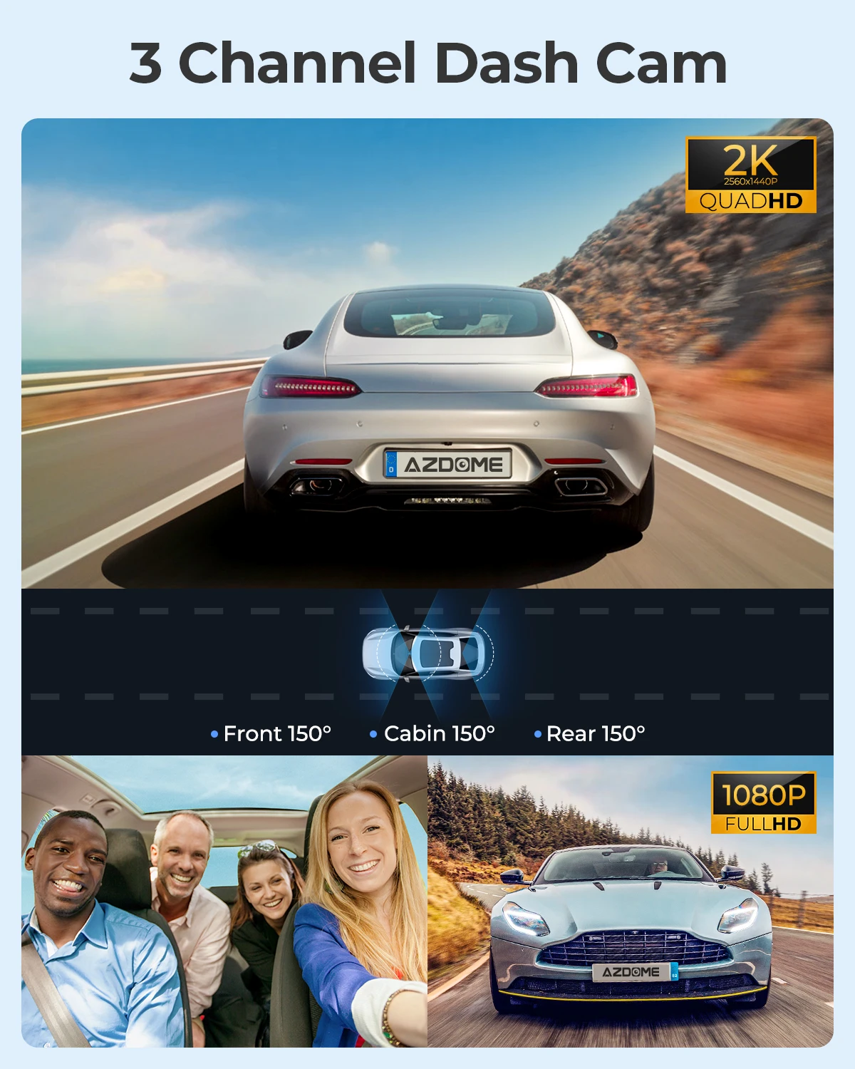Upgrade AZDOME M550 Pro Car DVR Dash Cam 4K 5.8Ghz WiFi 2/3 Cameras Front/Cabin/Rear Cam GPS Night Vision Parking Monitor داش كا-2