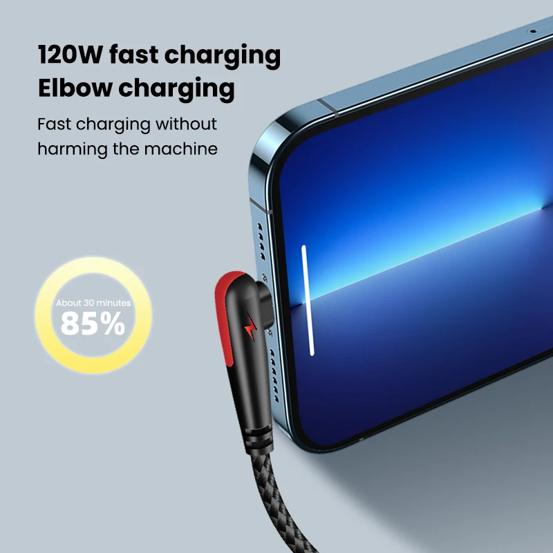 120W Fast Charging USB C Cable 90 Degree Elbow USB C To Type C Cable For Huawei Xiaomi Samsung Quick Charge USB Type C Cable-2